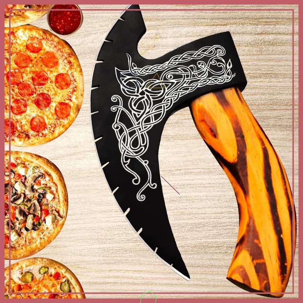 Ascia Tagliapizza Vichinga Artigianale con Fodero, Utensile da Cucina Medievale per Caccia e Campeggio, Regalo Unico per Uomini