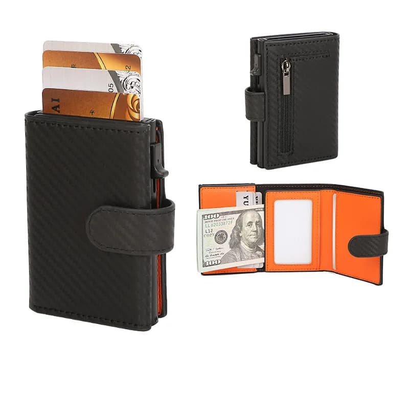 Portafoglio da uomo con custodia per carte a estrazione laterale automatica, in lega di alluminio RFID antifurto.