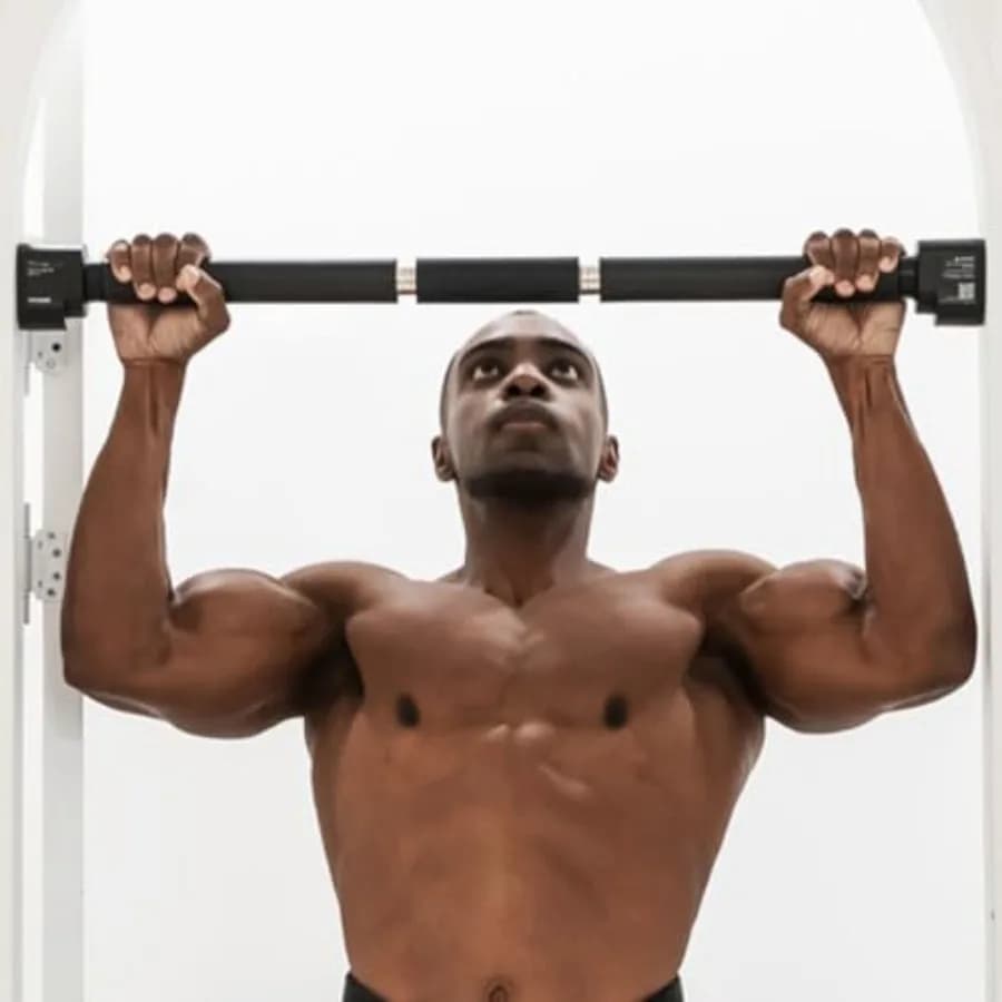 Doorway Pull Up Bar for Home Gym Use Steel Construction Black Finish Patented Flat Design with Full-Length Grip and 573 lbs Cap