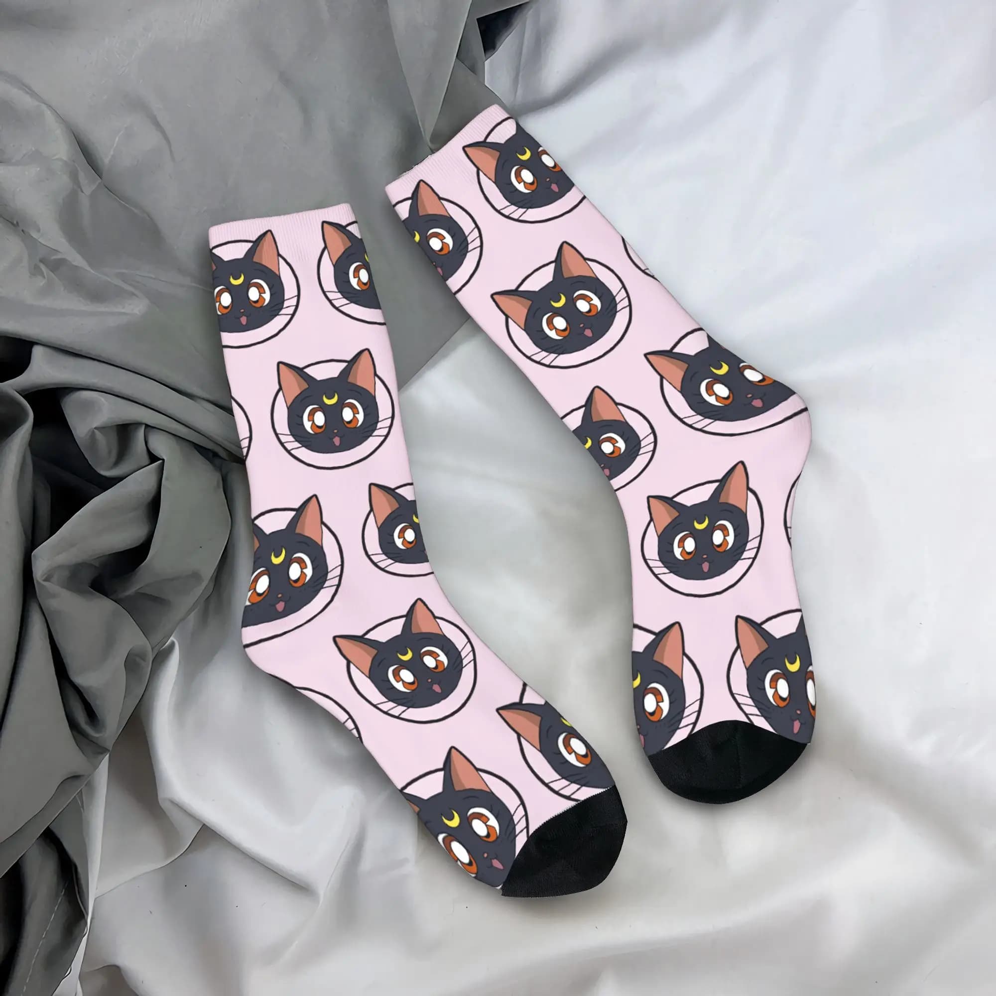 Trendy Unisex Crew Socks Sailors Moons Luna girls anime Merchandise Cozy Sweat Absorbing Dress Socks