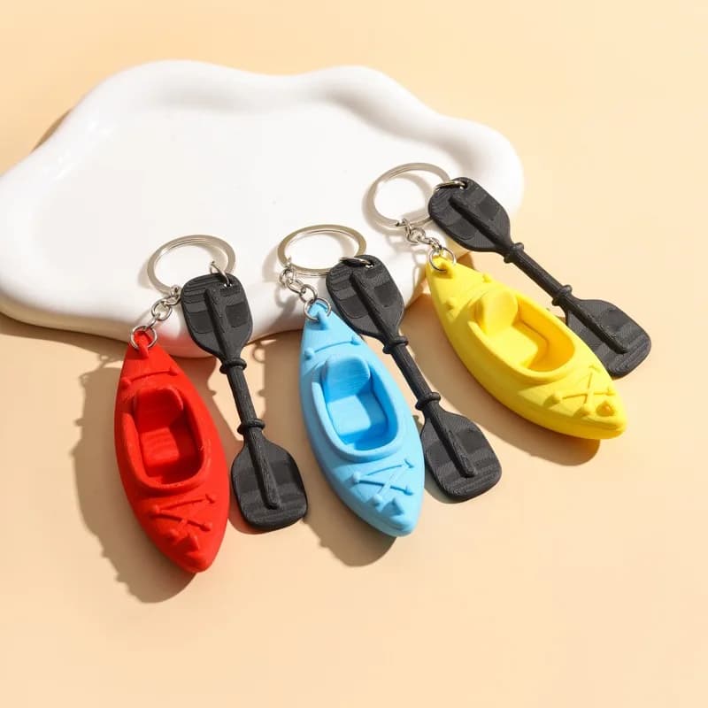 Kayak and Paddle Keychain 3D Resin Canoe Boat Key Ring Outdoor Sports Key Holder