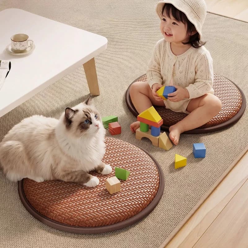 Tatami Floor Cushion for Meditation Woven Rattan Zafu for Yoga Sitting Balcony Window Sill Mat Breathable Cool Pad for Home Zen