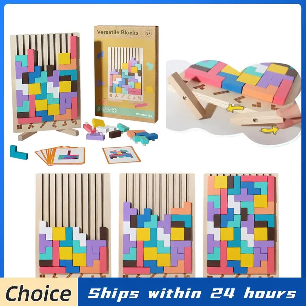 Puzzle di Blocchi Russi in Legno, Gioco Rompicapo, Tangram, Puzzle 3D Colorato, Regalo Educativo Montessori STEM