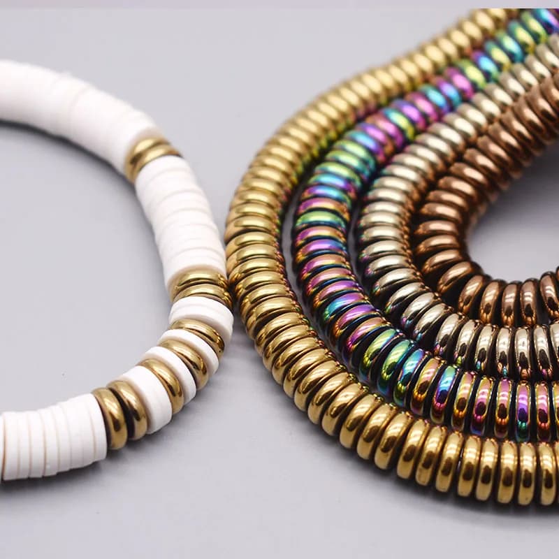 Placcatura all'ingrosso 6mm 8mm Perline di pietra ematite naturale Perline piatte rotonde allentate del distanziatore per la creazione di gioielli Bracciale fai da te adatto