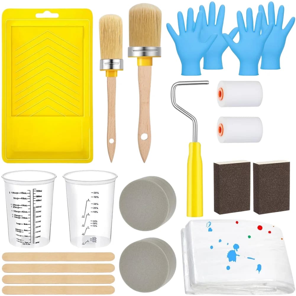 Set di 21 pennelli e rulli per pittura con manico in legno e rullo in schiuma per la verniciatura di mobili e armadi, kit di strumenti fai-da-te per la casa