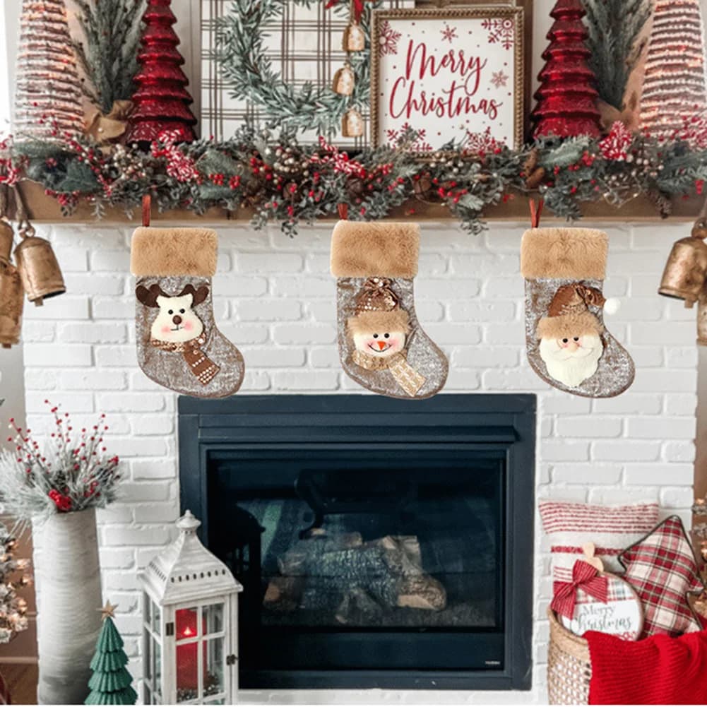 Christmas Hanging Decoration Socks Pendant Set of 3 for Tree Door Car Made of Cloth with Melodic Wind Chimes for Holiday