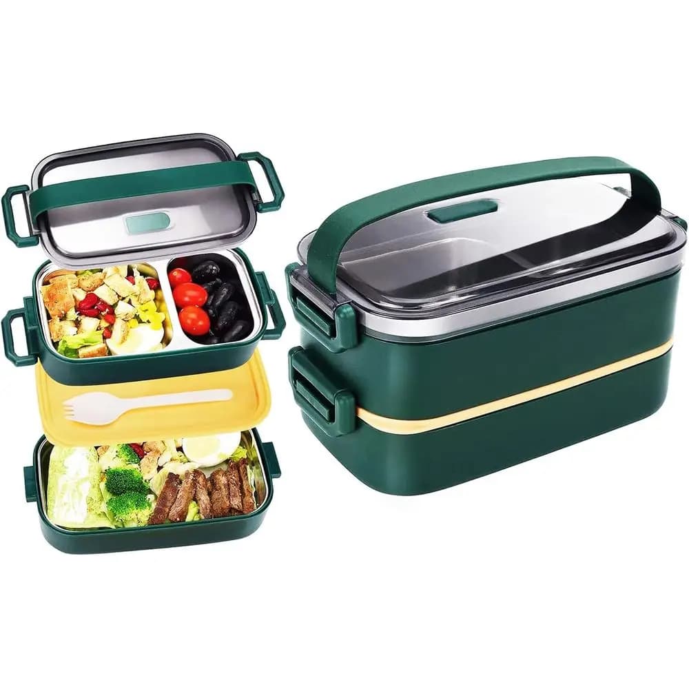 Bento Box for adults and children, container for tinned lunch, set of containers for storage of meals, stackable in 2 layers, for children's school
