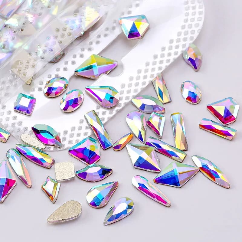 100pcs AB illusion shaped diamond nail decoration with water drop horse eye glass flat bottom