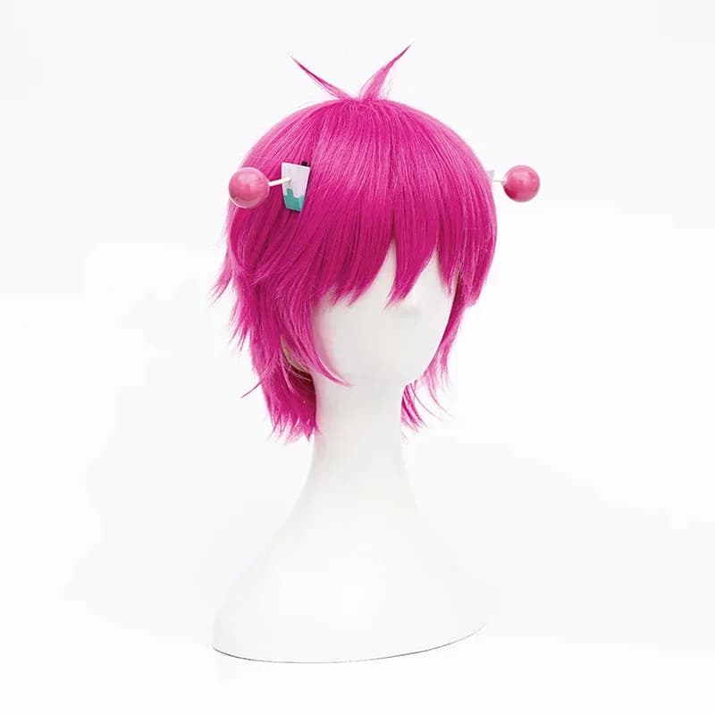Tokyo Anime La Disastrosa Vita di K. Saiki Kusuo Cosplay Capelli sintetici corti rosa con forcine + berretto per parrucca