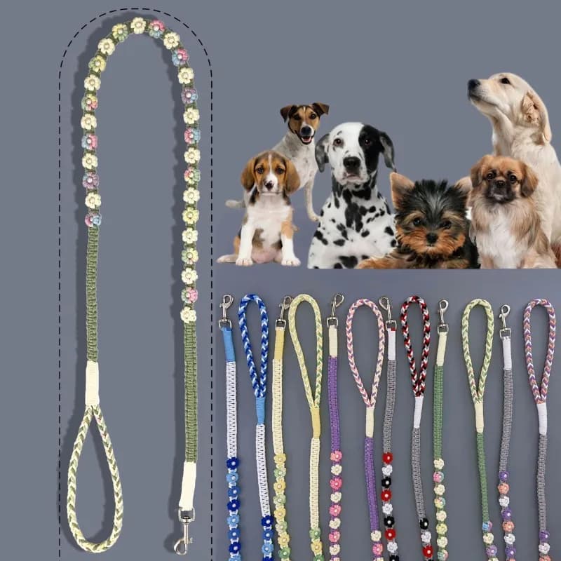 Fashion Puppy Traction Ropes 150Cm Handwoven Floral Dog Leash for Small Medium Dogs Cat Rope Outdoor Walking Dog Accessories New