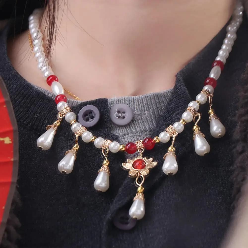 Retro Vintage Chinese Style Necklace Exquisite Pearls Hanfu Necklaces Elegant Aesthetic Cheongsam Necklace Jewelry