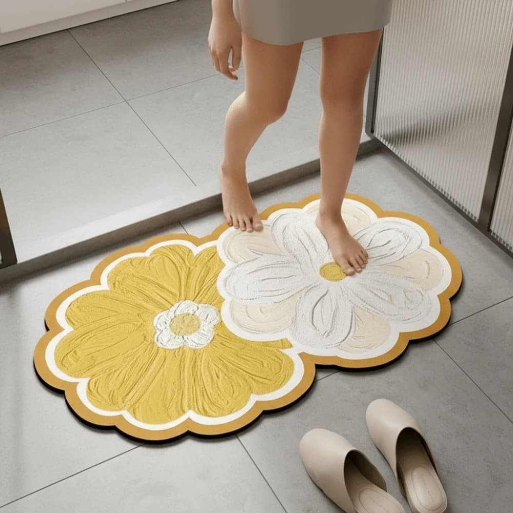 Tappetino da Bagno Antiscivolo in Diatomite, Resistente all'Usura, ad Asciugatura Rapida, Assorbente, Morbido Tappeto Floreale per Porta e Cucina