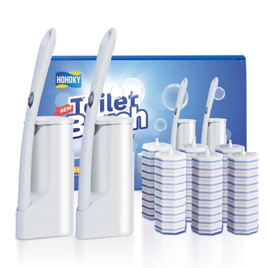 Sistema di Pulizia WC Monouso con Due Set di Bacchette e 60 Ricariche di Panni Sostitutivi, Bacchetta per WC Montata a Parete