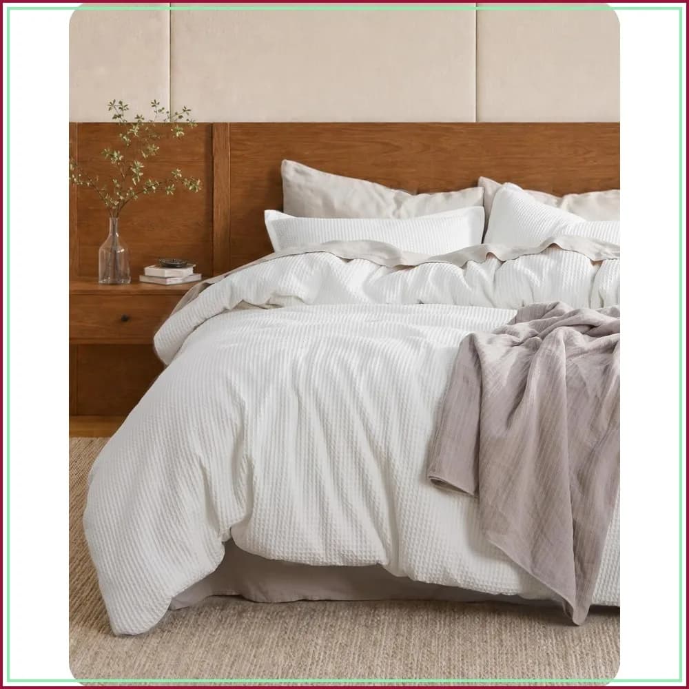 100% Cotton Waffle Weave Duvet Cover King Size, Breathable 3-Piece Set, 104x90 inches