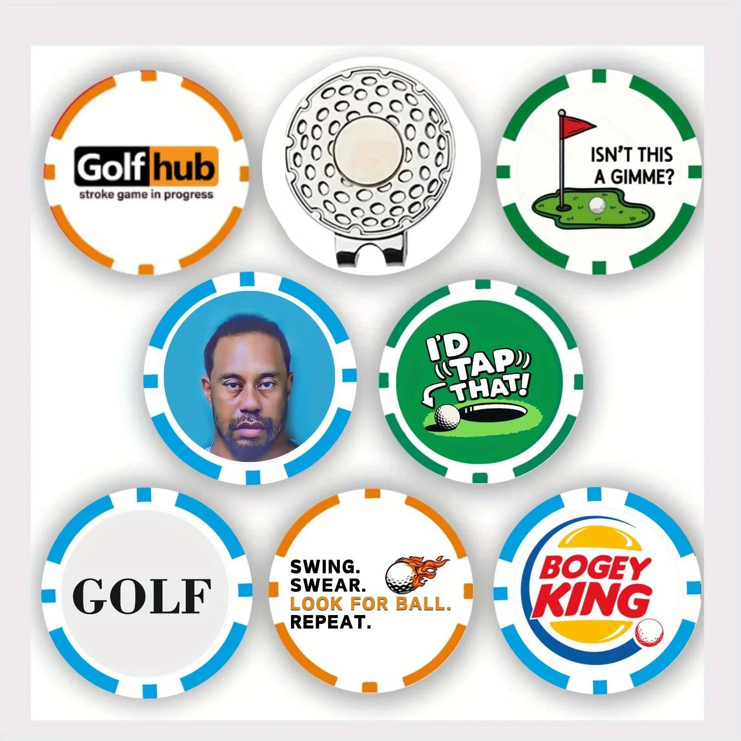 7 pennarelli divertenti per palline da poker da golf con clip magnetica per cappello - Pennarelli ABS multicolori per cappello da golf, perfetti per la festa del papà
