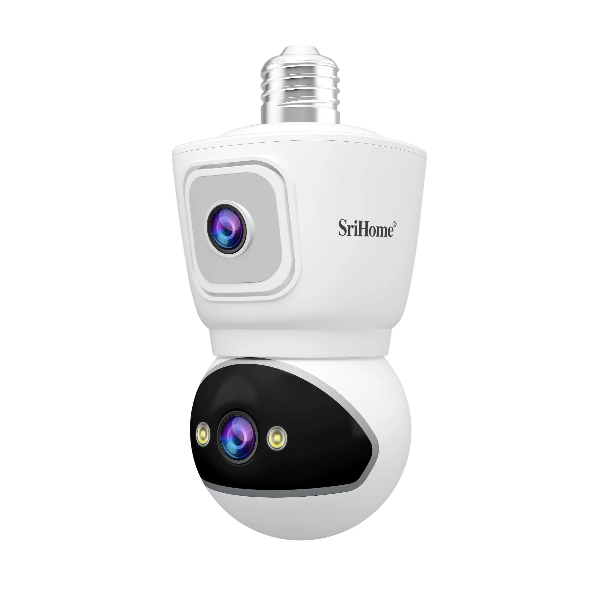 Srihome Telecamera dome IP PTZ wireless a doppio obiettivo a colori da 4 MP E27 AI Rilevazione umanoide Sicurezza domestica CCTV Baby Monitor