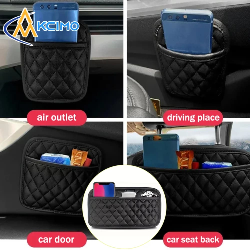 New Car Seat Back Organizer Leather Auto Storage Bag Adhesive Phone Holder Box Pockets Universal Storage Pocket for All Vehicles