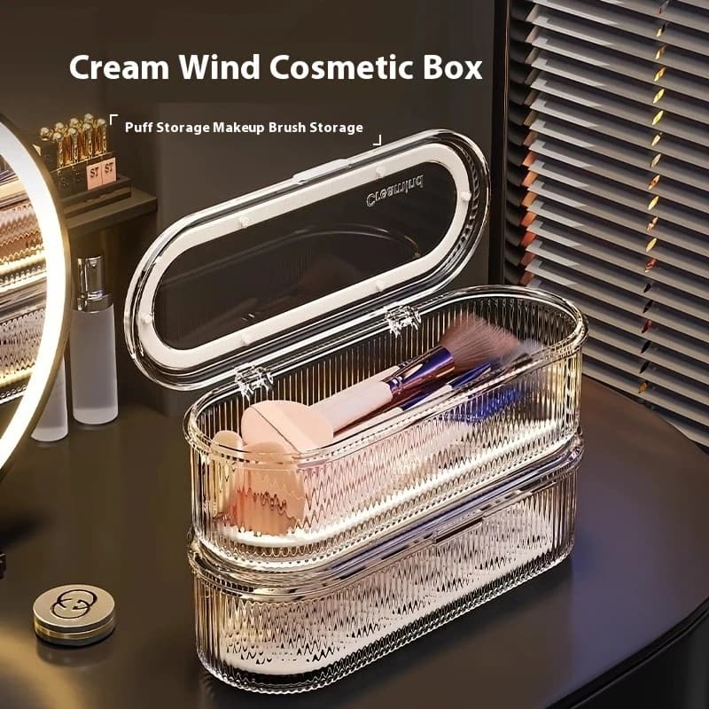 1pc Transparent Makeup Brush Organizer with Lid Cosmetic Brush Storage Box Dustproof Acrylic Holder Vanity Bathroom Accessories