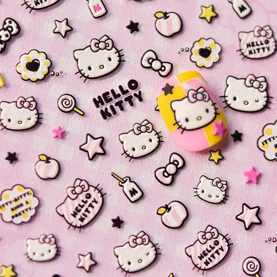 1PCS Embossed New Sanrio Nail Stickers Various Styles Hello Kitty SelfAdhesive Nail Art Accessories Sweet Cool Girls Nail Charm