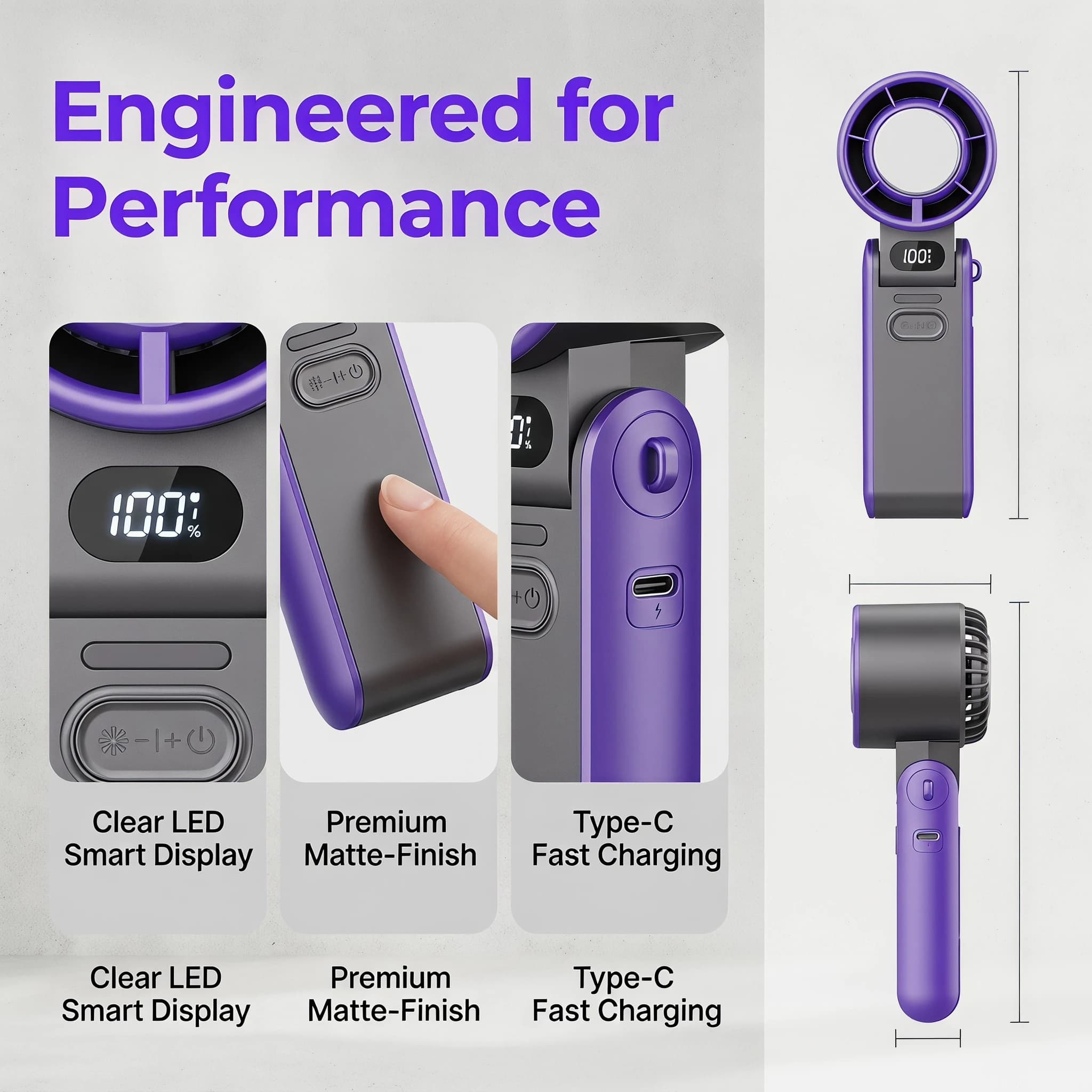 High Speed Portable Fan, Rechargeable 3600mAh, 100 Adjustable Speed, Mini Turbo Folding Fan for Cooling