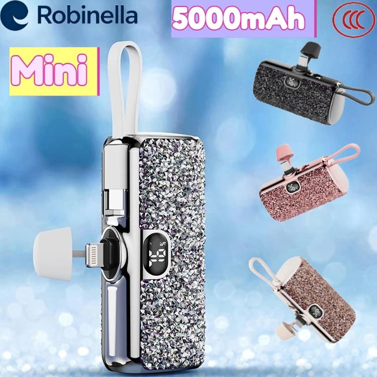 5000mAh Mini Diamond Power Bank Capsula portatile Power Bank Display digitale Batteria esterna Caricatore rapido per IPhone Tipo-c