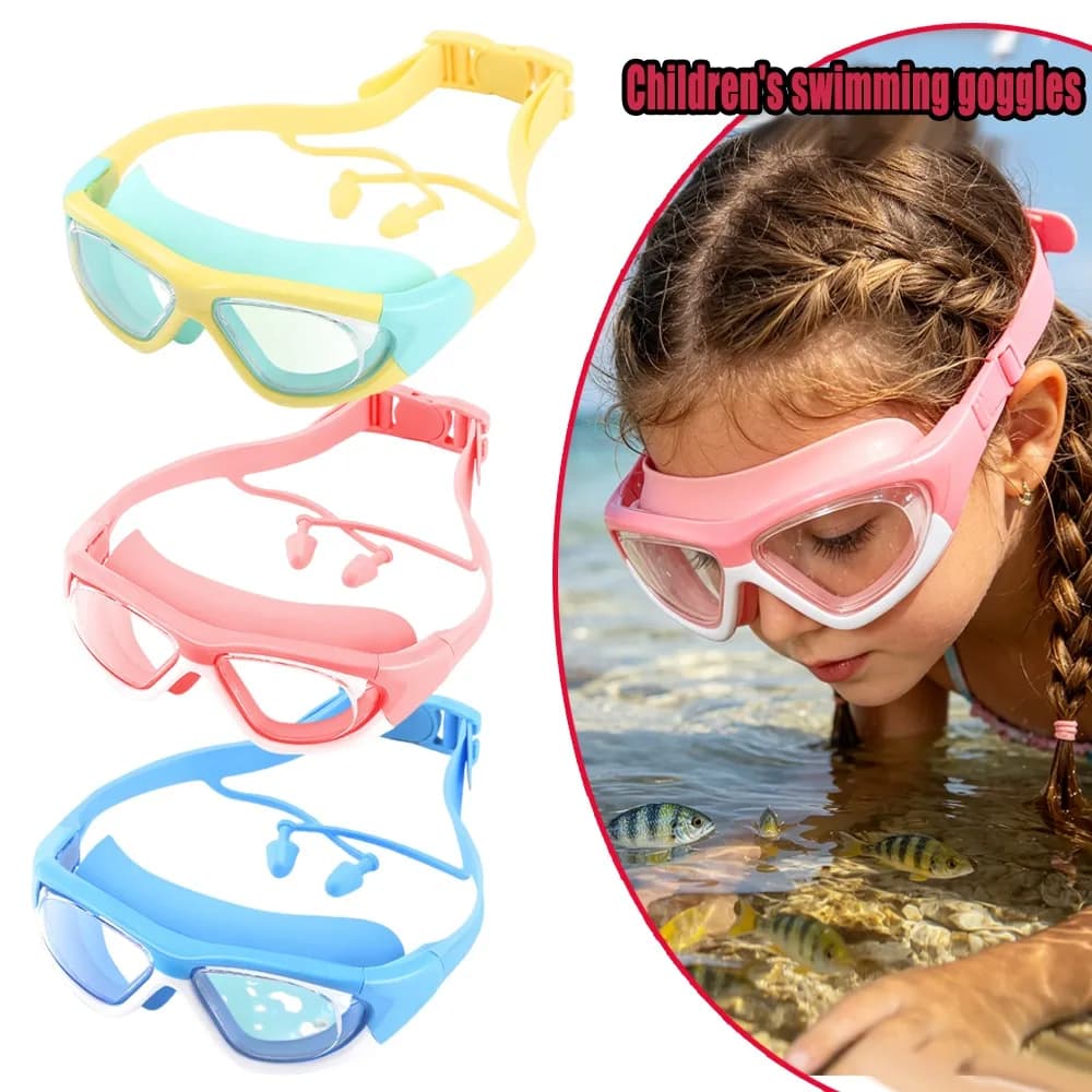 Occhialini da Nuoto per Bambini 3-12 Anni, Montatura Grande, Impermeabili, Antiappannamento, HD, Professionali per Ragazzi e Ragazze, Set con Cuffia