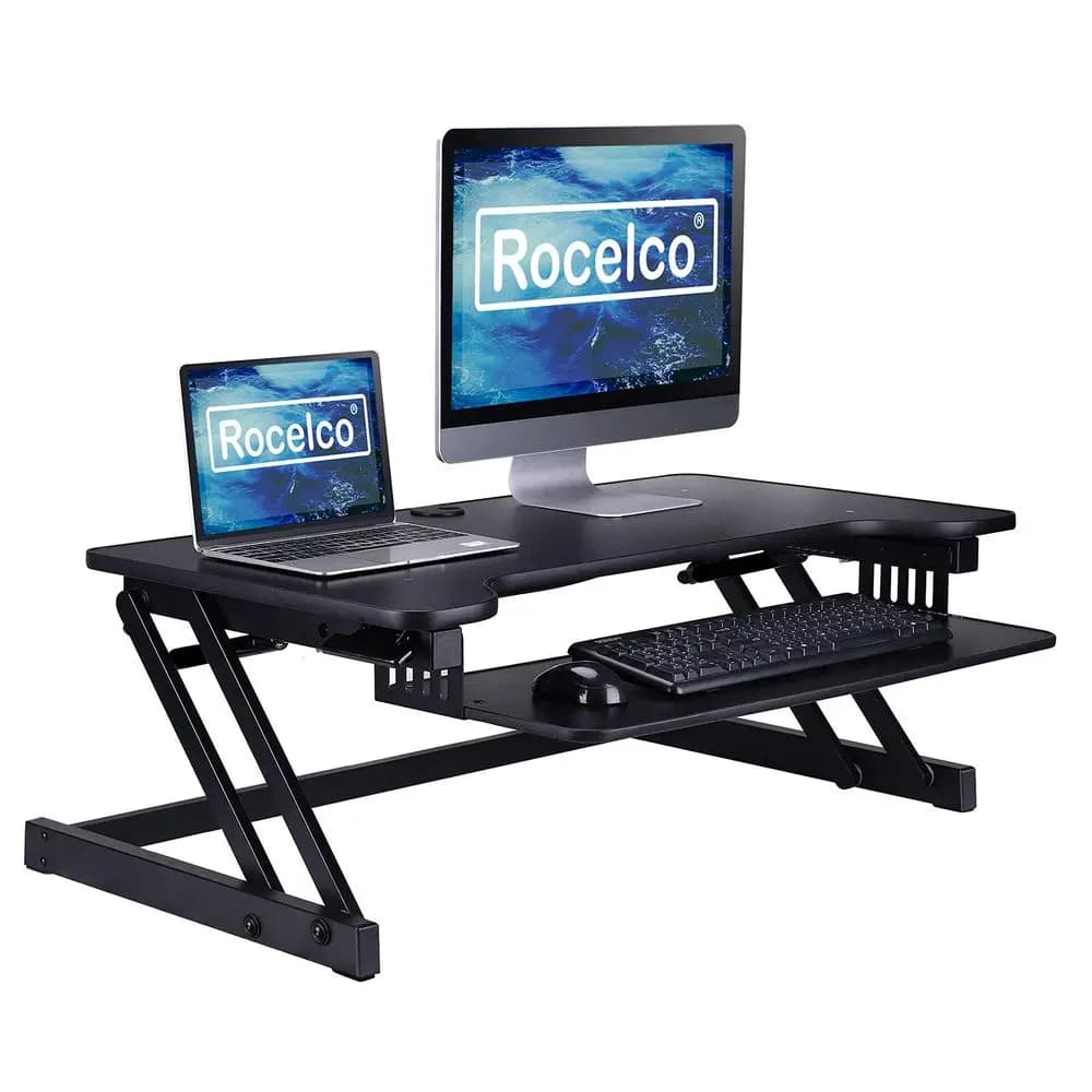 Convertitore per Scrivania Regolabile in Altezza Deluxe 37.5, Sistema Sit-Stand Rapido, Supporto per Doppio Monitor con Molla a Gas, Postazione di Lavoro per Computer