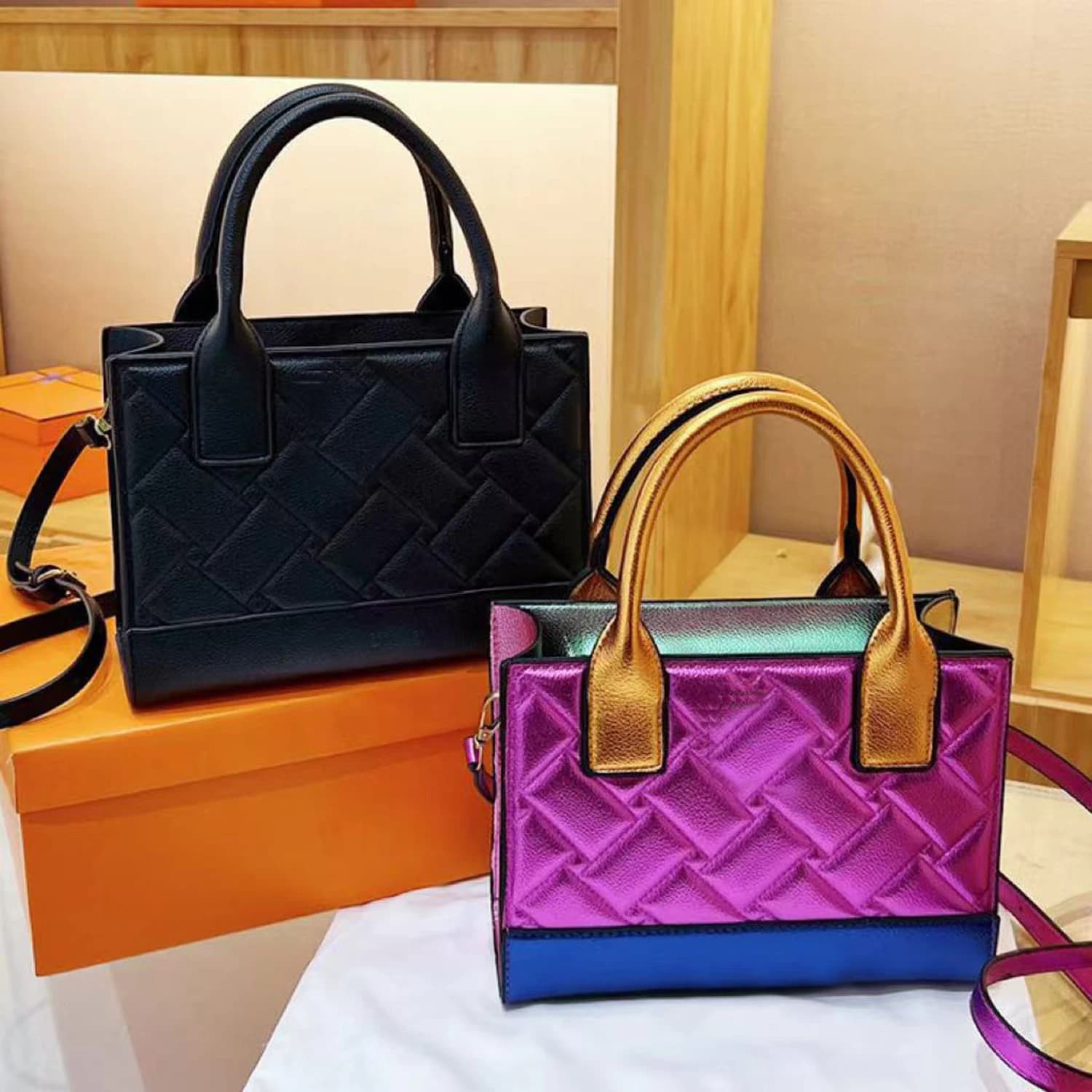 Women's K-G Colorful Splicing Chain Bag Shoulder Bag Fashion Ladies Zip Small Square Bag Crossbody Bag