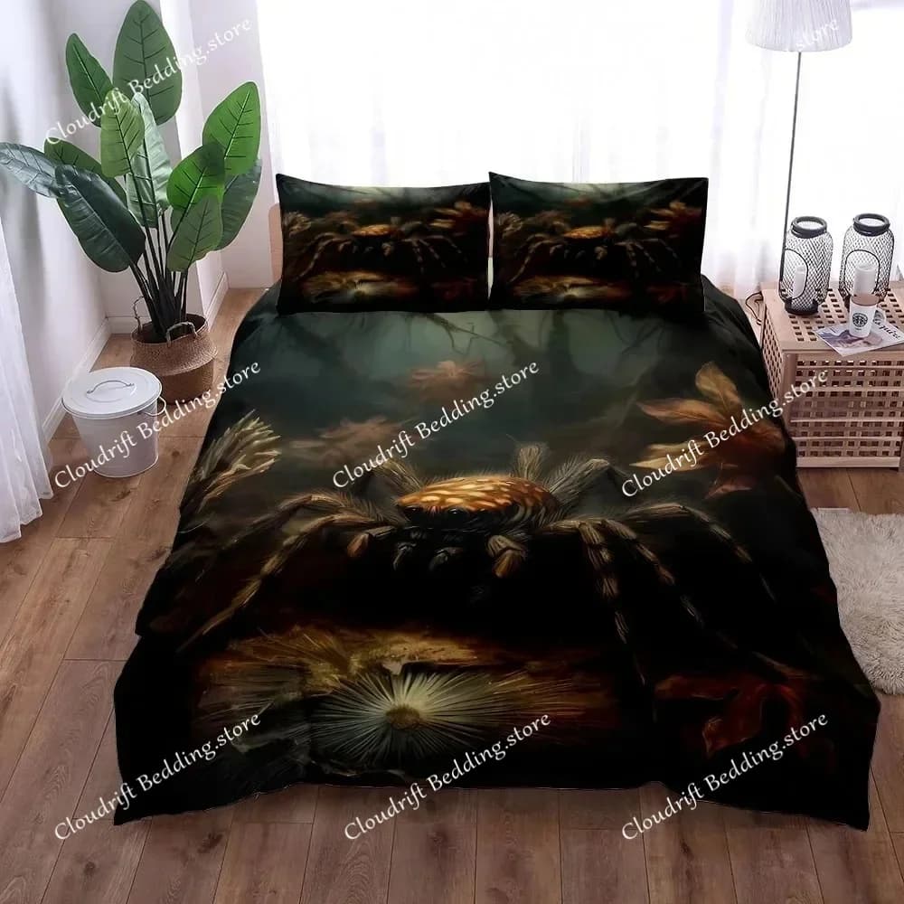 Set Copripiumino 3D con Stampa Ragno Marrone, Disponibile in Misure King, Queen, Matrimoniale, Singola, con Federe, Set Biancheria da Letto in Poliestere