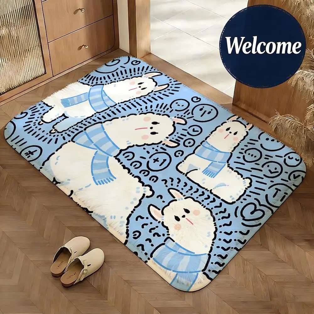 Tappetino Morbido in Flanella a Forma di Alpaca, Antiscivolo e Assorbente, per Bagno, Camera da Letto e Arredamento Casa