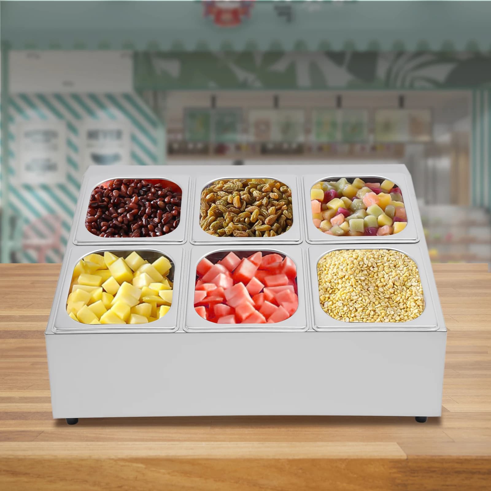 Set di contenitori per spezie in acciaio inossidabile da 6 vaschette, dispenser per condimenti, vassoio per condimenti, per cucina