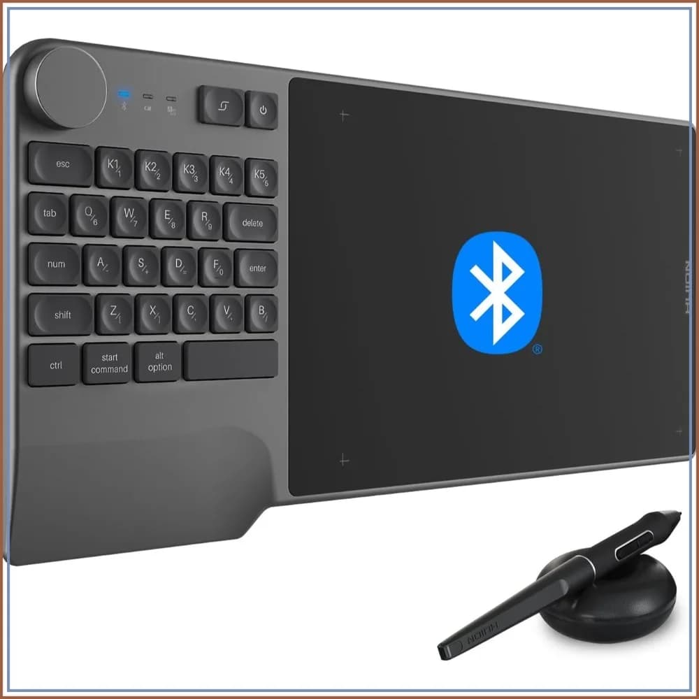 Wireless Drawing Tablet with Keyboard Dial & 5 Custom Keys, Bluetooth 5.0, Battery-Free Pen, 8.9x5.6in, for Windows/Mac/Android