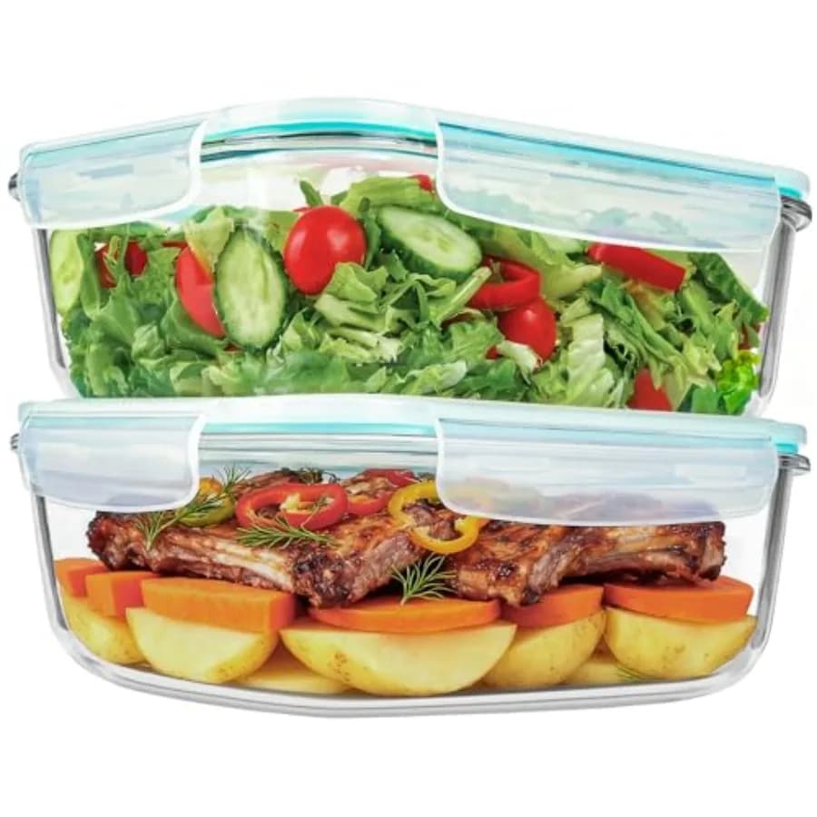Set di 2 Contenitori in Vetro per Alimenti da 78 Oz/9,8 Tazze con Coperchi, Contenitori per Preparazione Pasti, per Cucinare e Servire
