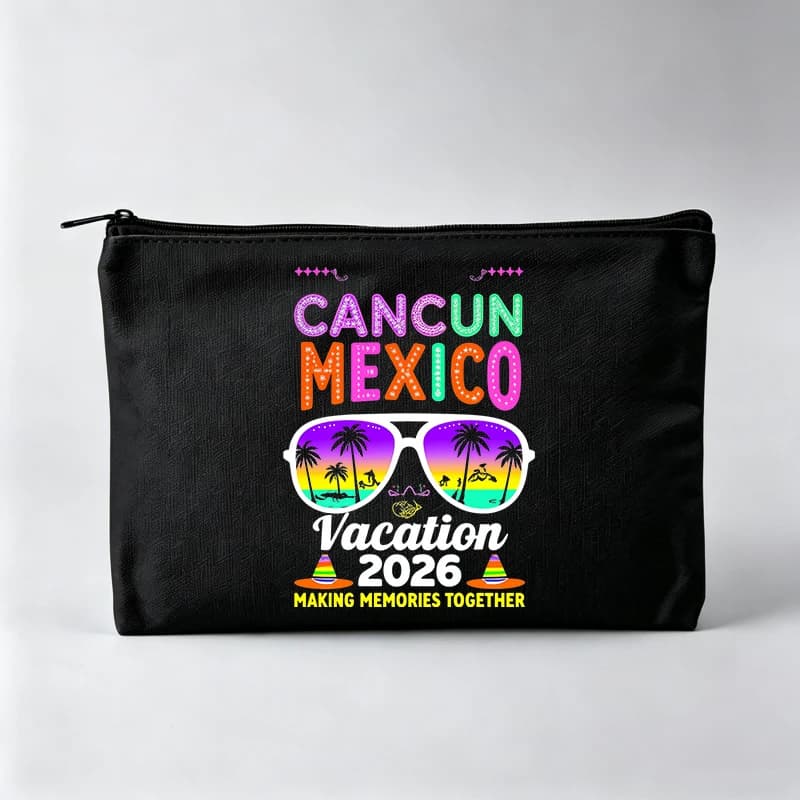 Women's Vacation-Themed Makeup Bag with Sunglasses and Palm Tree Graphics, Casual Cosmetic Pouch for Travel Use