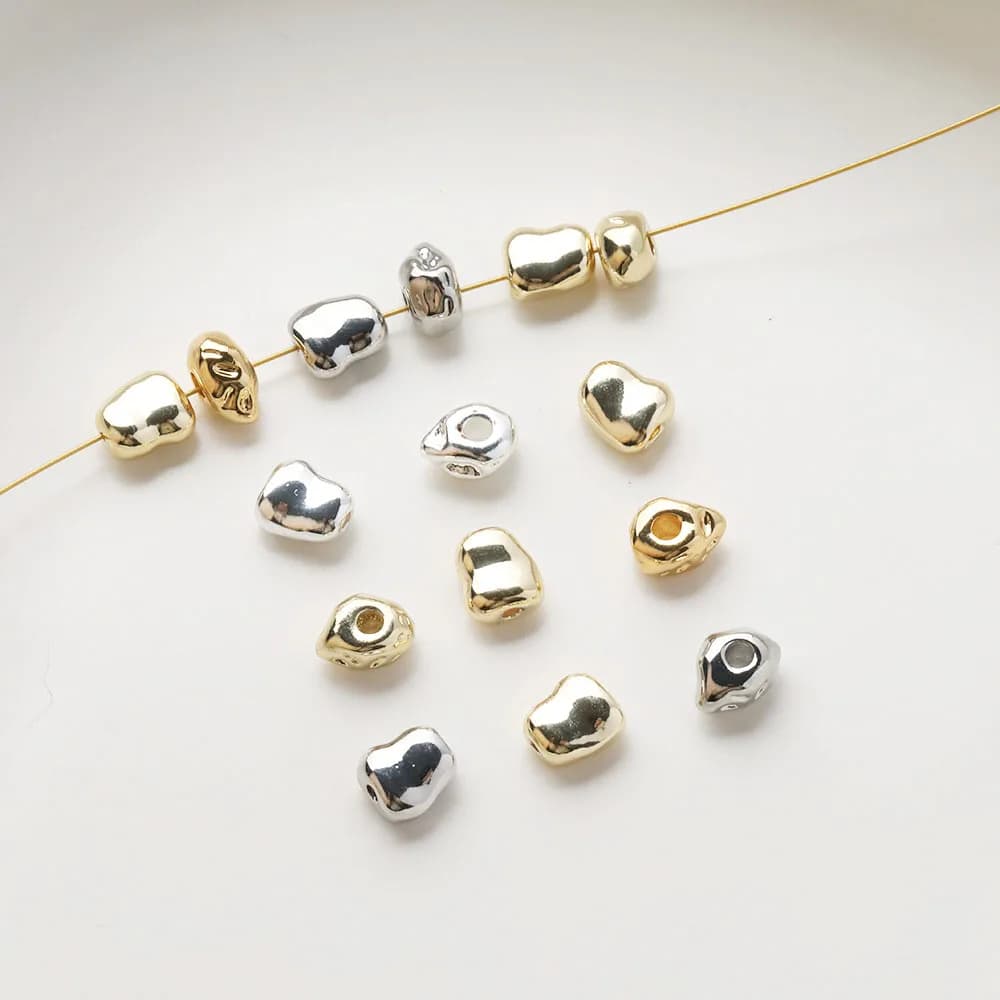 10 pezzi di perline irregolari delicate distanziatori in ottone per la creazione di gioielli, braccialetti, collane, accessori fai da te placcati in oro 14k