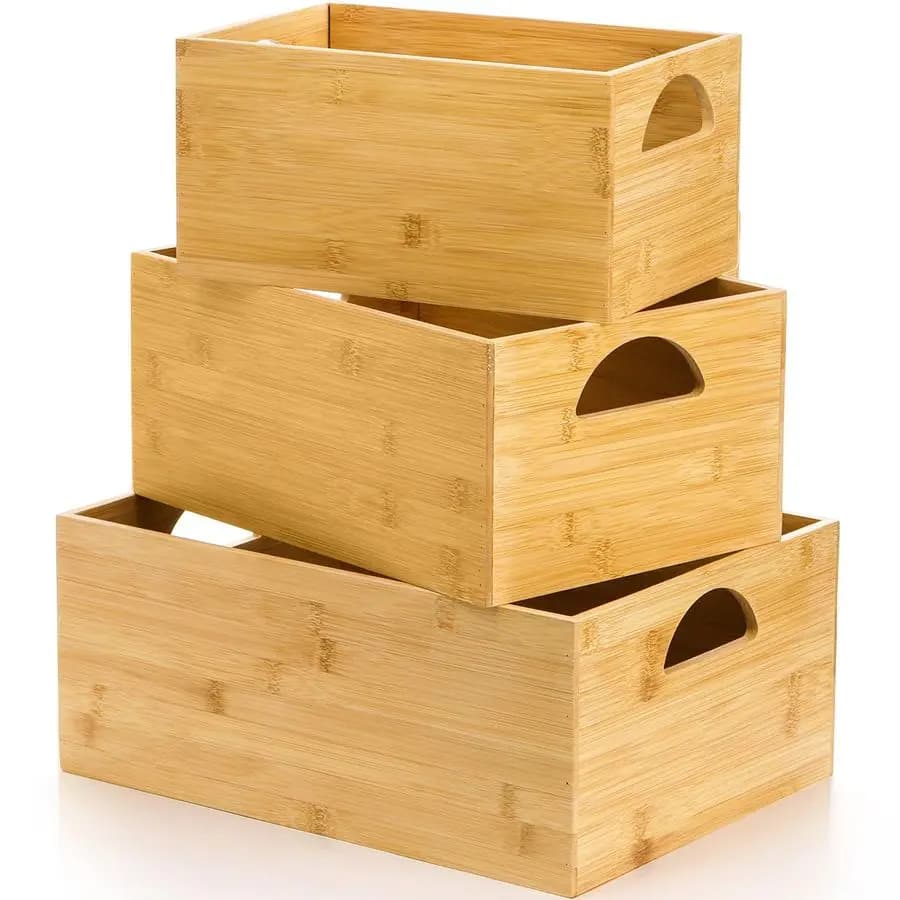 Set of 3 Bamboo containers, Organization boxes, Natural Planter Impilable, Container Basket with Handles