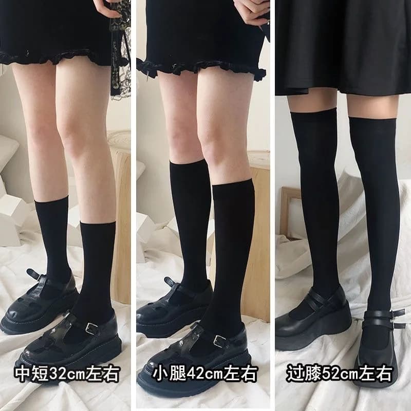 Calze JK da Donna, Calze Lunghe in Velluto Nero e Bianco, Calze al Ginocchio alla Moda, Calze Kawaii per Cosplay, Sexy Calze in Nylon