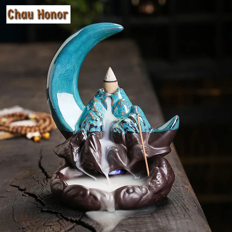 Bruciatore di incenso a cascata creativo The Moon Home Decor porta bastoncini di incenso incensiere in ceramica di loto artigianato Zen Meditation Decor