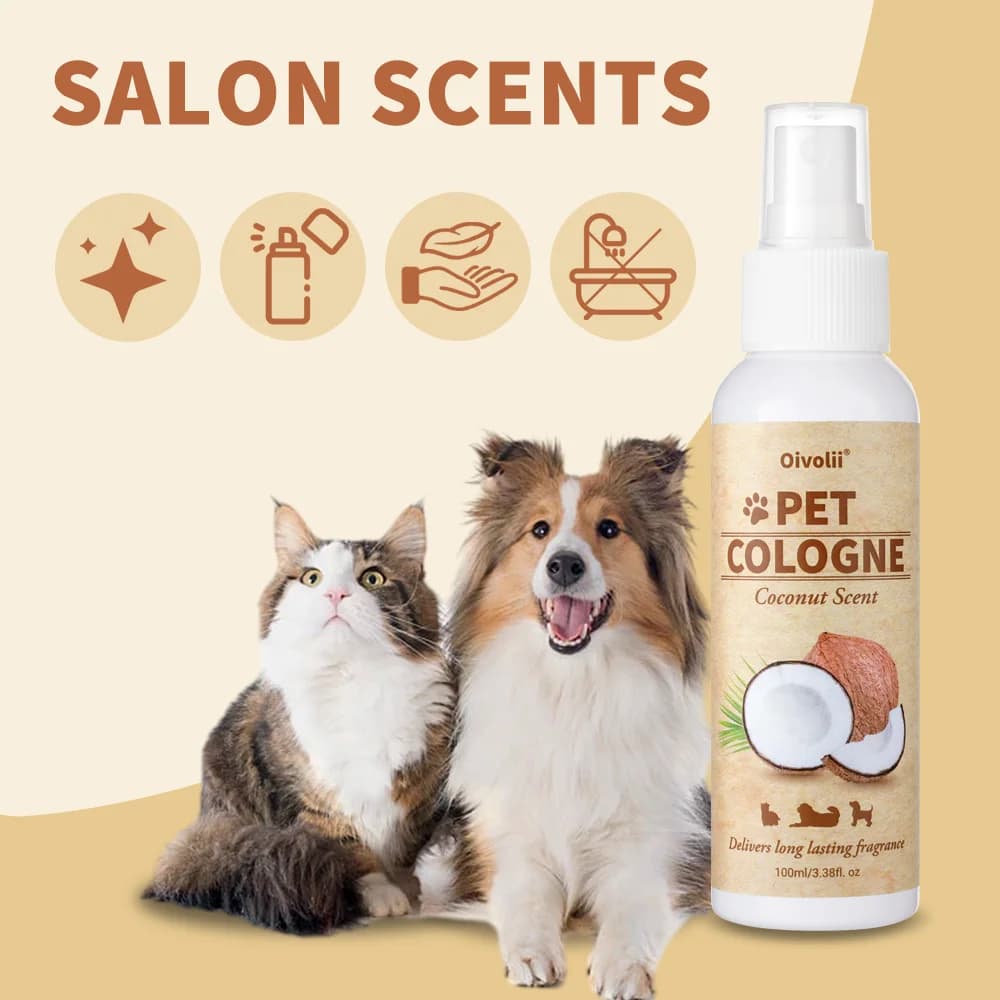 Spray Deodorante per Cani al Profumo di Cocco, Colonia per Cani 100ml, Spray per Toelettatura a Lunga Durata, Eliminatore di Odori Naturale