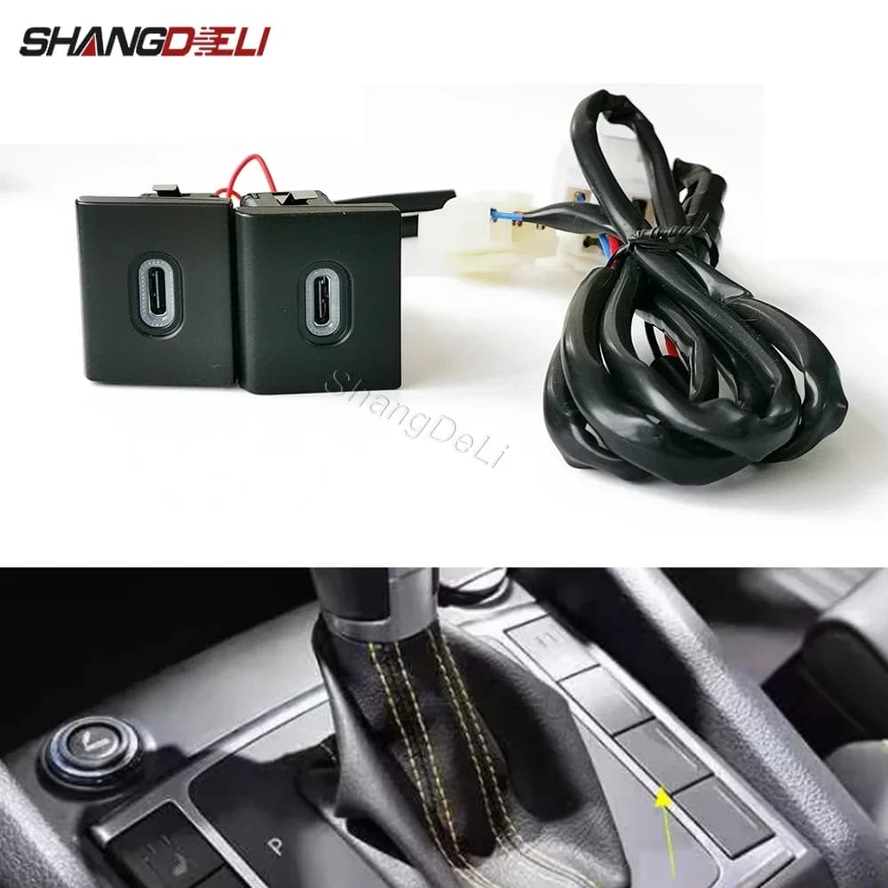 Quick Charger Grip for Car LED Blue Double Type C PD Power Adapter for Phone Charging Adapter Suitable for Volkswagen Amarok 2011 - 2018