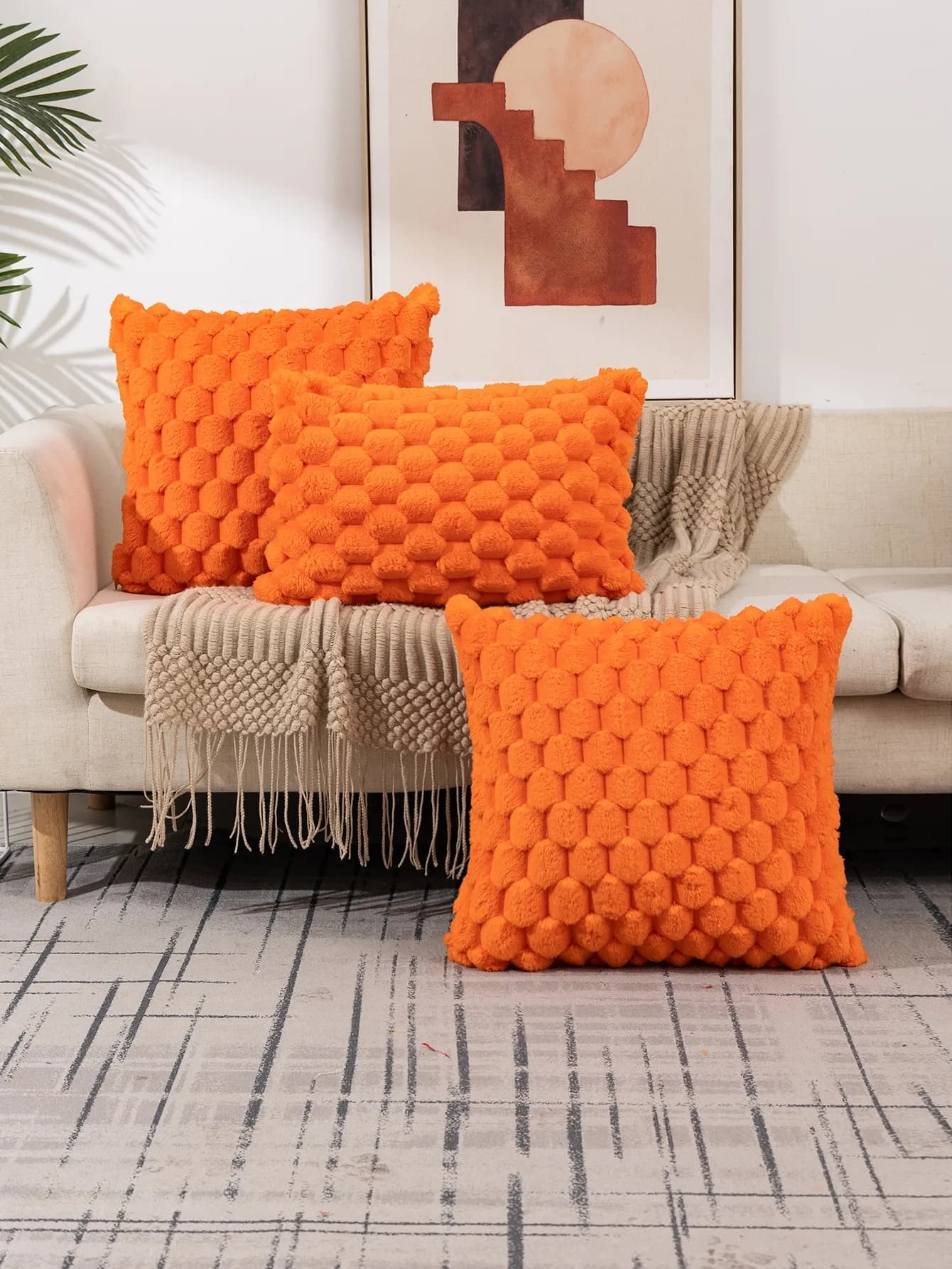 1pc Bohemian Style Square Cushion Cover with Turtle Pattern, Made of Plush Orange Fall Throw Pillow Cover for Sofa Bed 45cm