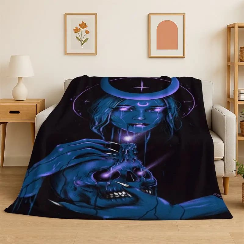 Terrifying Ghost Demon Skull Gothic Flannel Blanket Soft Throw Blanket for Bedroom Living Room Bed Travel Camping Picnic Nap