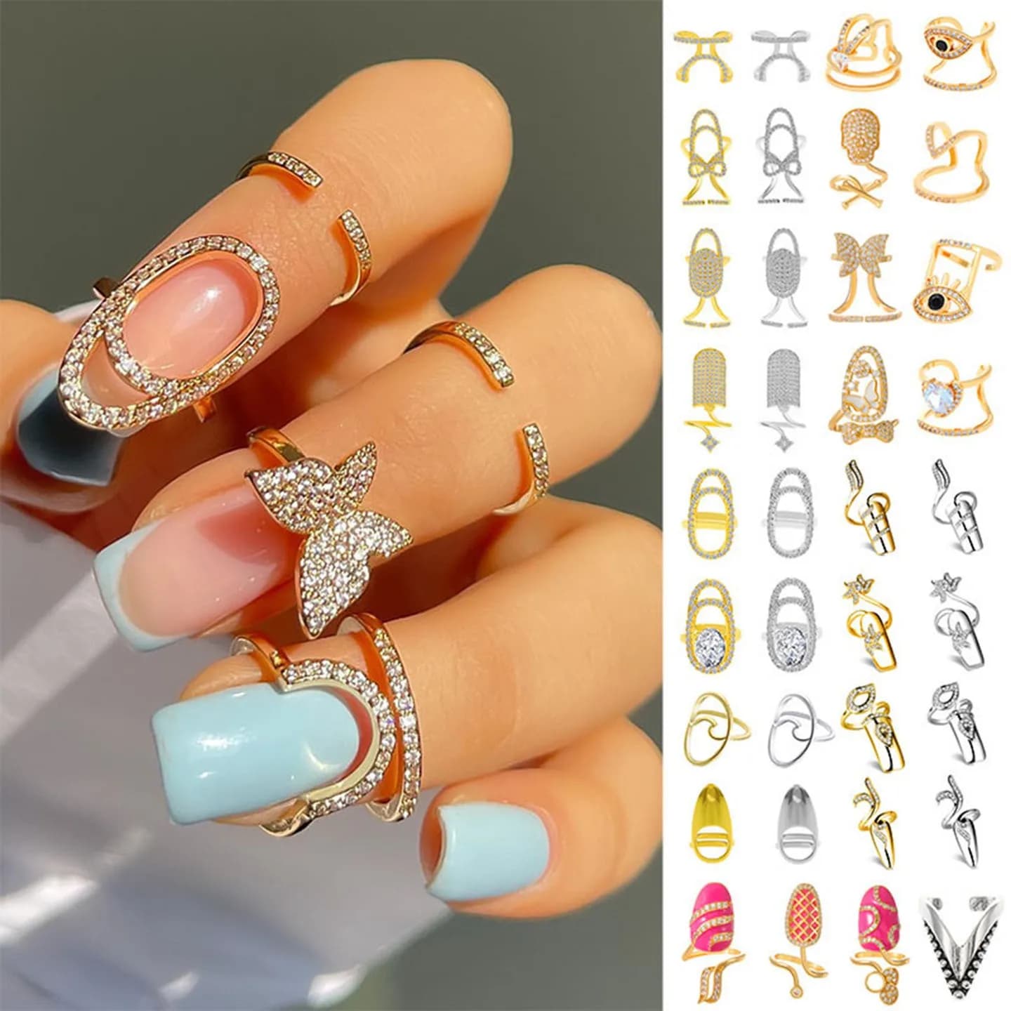 Anello di copertura per unghie in cristallo da donna di moda anello di lusso per Manicure con zirconi per unghie finte per le donne regali di gioielli per feste