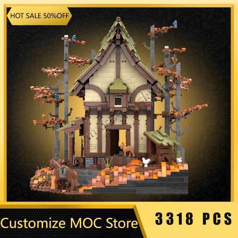 3318 Parti MOC Medievale Casa di Legno Diorama Squisito Building Blocks Modello Per Bambini Puzzle Assemblaggio Display Giocattoli Regalo Del Festival