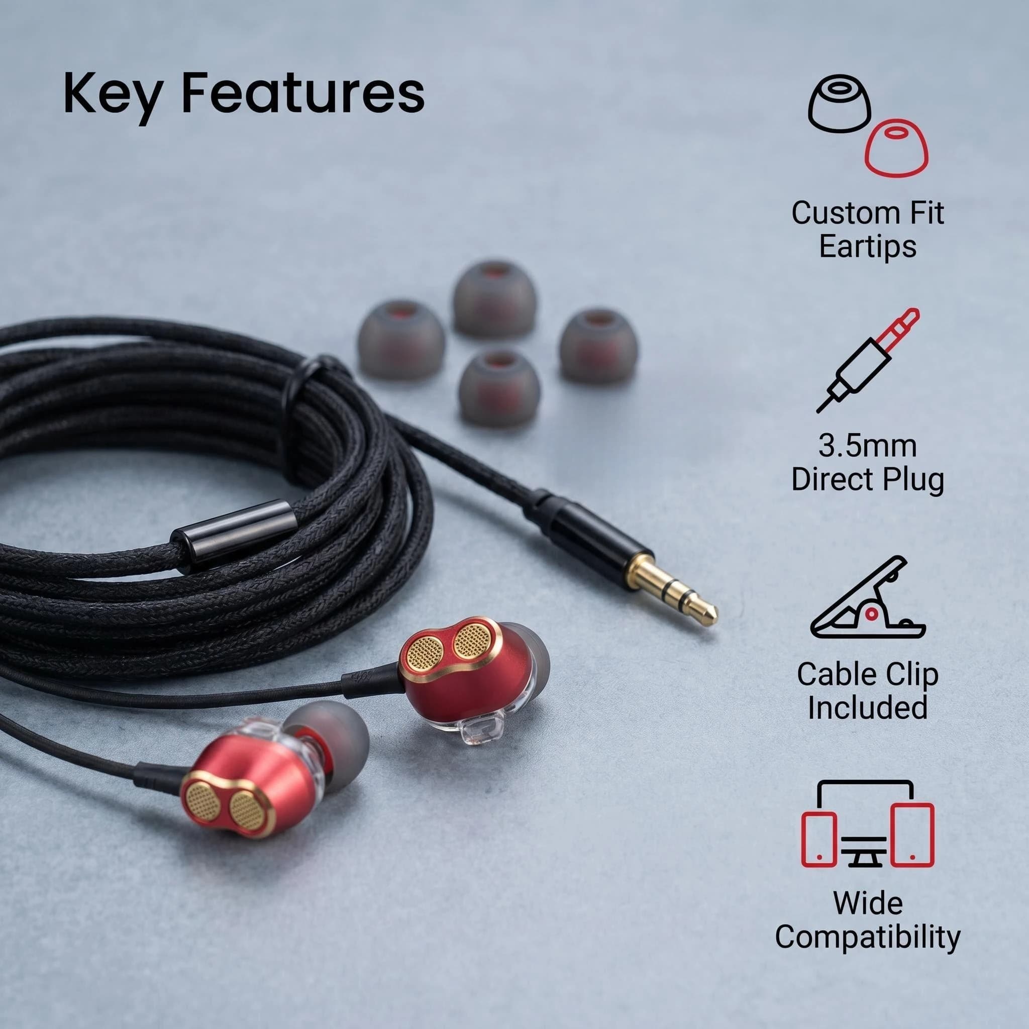 Auricolari In-Ear Cablati da 3,5mm con Clip per Cavo, Cuffie Stereo HiFi per PC, Laptop, Telefono, Gaming e Musica