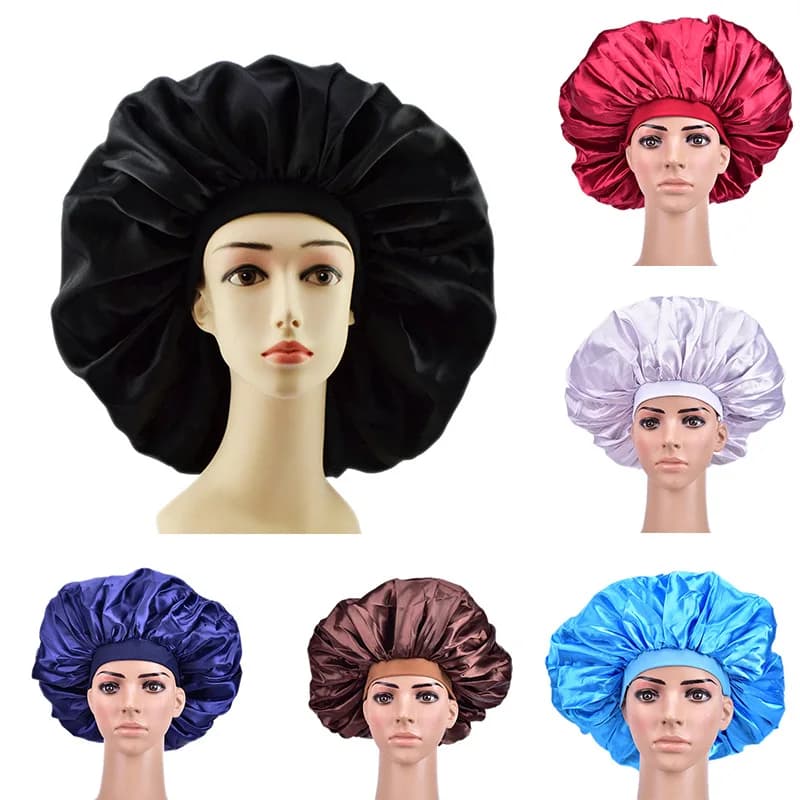 Large silk satin hood 45 cm in diameter, night bed for curly and elastic hair, hair protection head for woman
