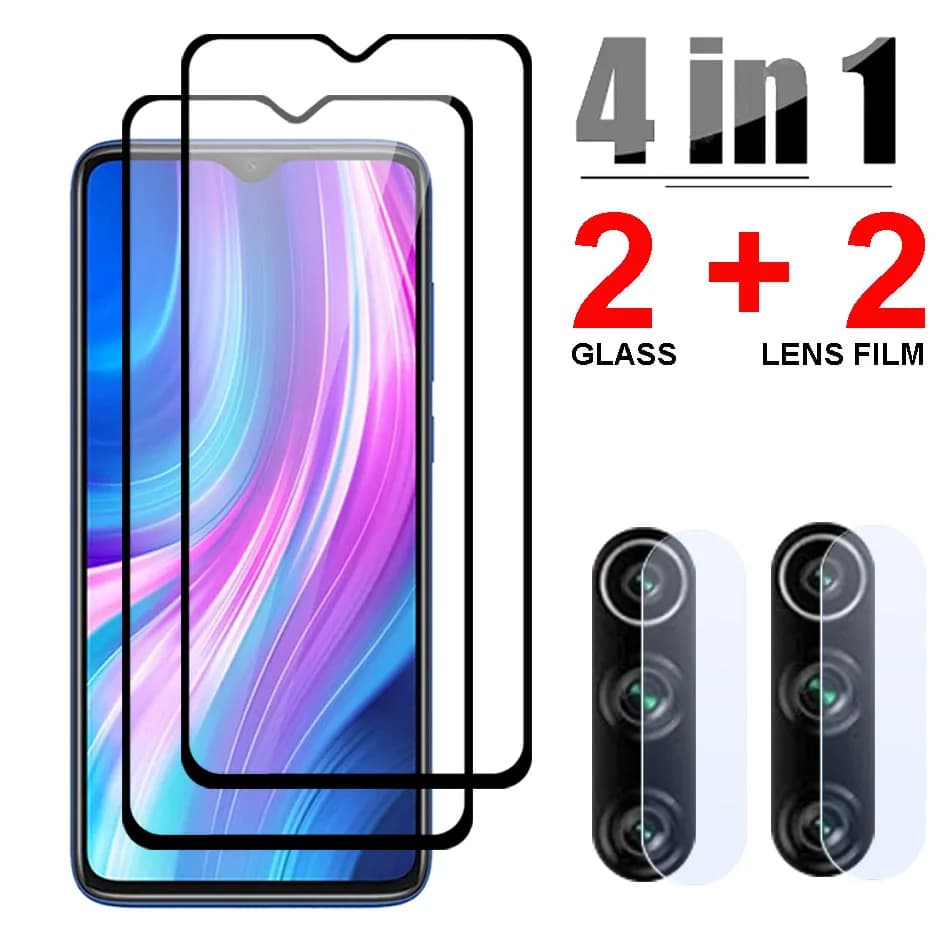 4 in 1 Vetro Temperato Per Xiaomi Redmi Nota 8 Pro 8T Nota 7 Pro Redmi 8 8A 7A Pellicola Della Protezione Dello Schermo Lente Per Redmi Nota 8T vetro
