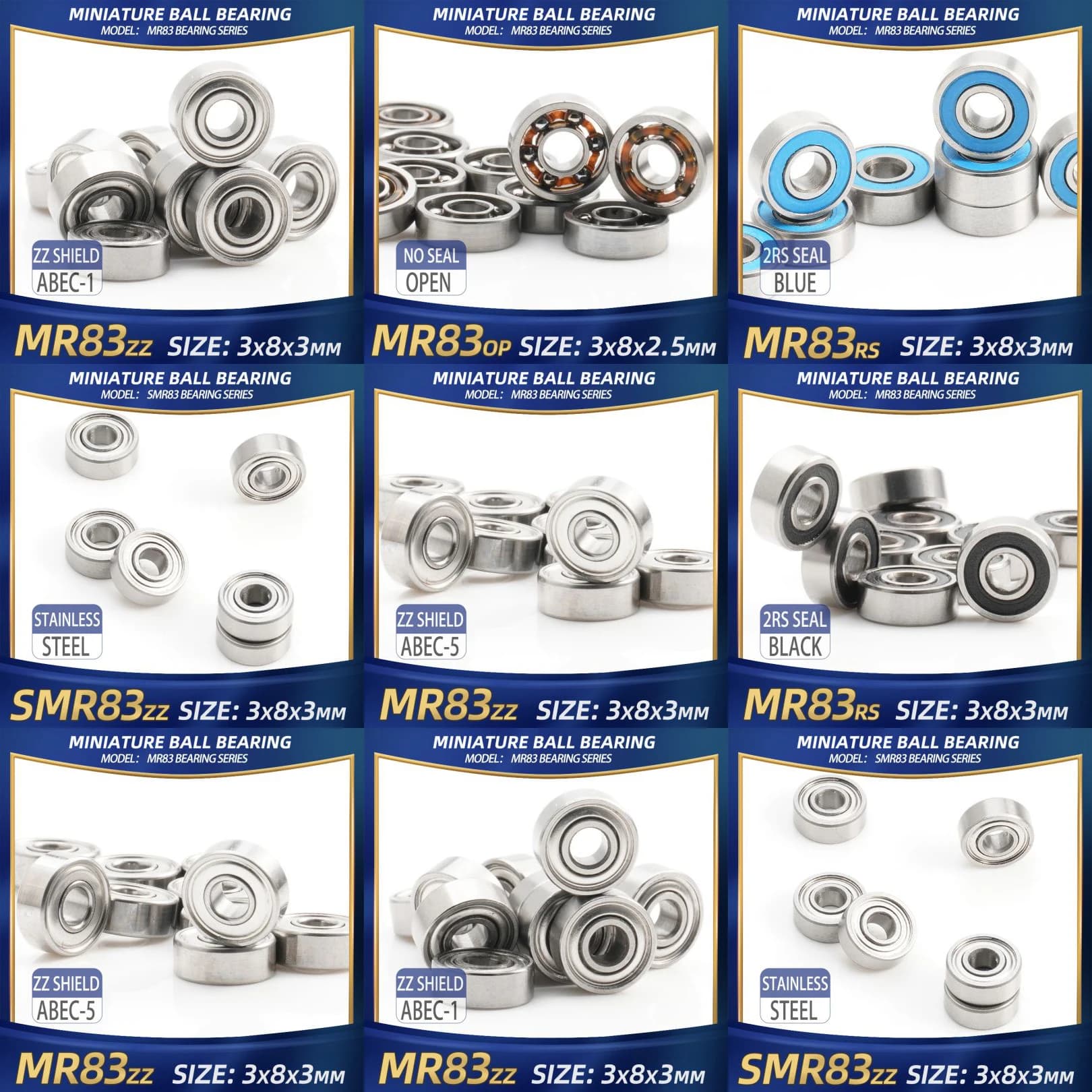 FUSHI MR83 ZZ Cuscinetto 3x8x3 mm 10 Pz MR83ZZ MR83RS Cuscinetti Manipolo Per Scheda Video Ad Alta Velocità Per Motore