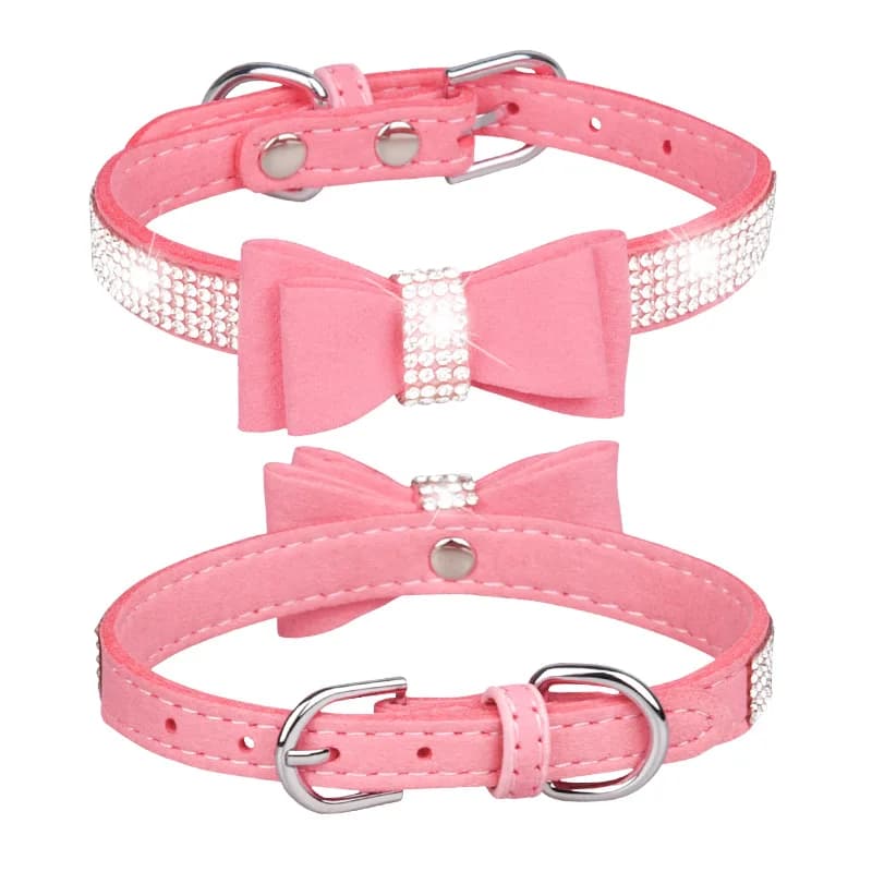 Collare per animali domestici Collare per cani con strass lucidi Collare per gatti con fiocco Comodo collare regolabile per prevenire la perdita