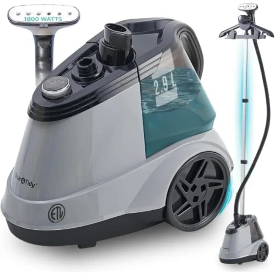 Vaporizzatore per vestiti professionale a colonna, resistente, con oltre 90 minuti di autonomia a vapore, per uso domestico e commerciale, 1800 watt di potenza.